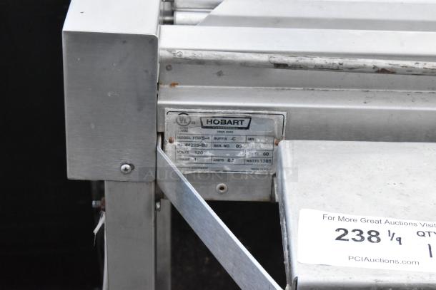 Hobart HWS-4 stainless steel wrapping station, 120V, 1 phase, visible model label, used commercial equipment.