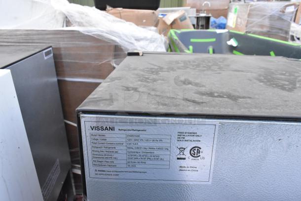 Four mini coolers, including Black & Decker BCD33B, Vissani HVDR31GSE, Galanz GLR33MBKE23, Danby DCR044A2BDD-3. Mixed condition, 120V.