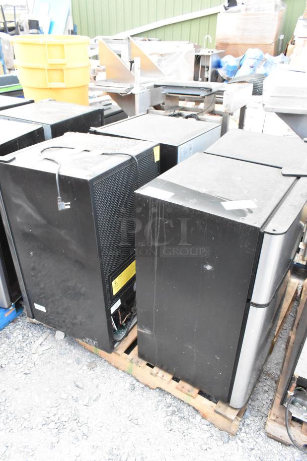 Four mini coolers, including Vissani HVAR43GSE, Nostalgia IRF32BK, Haier HC32TW10SV, on a pallet. Visibly used. 120V, 1 phase.