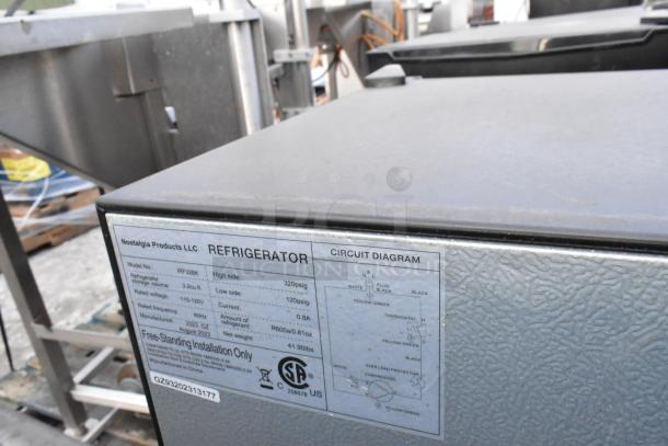 4 mini coolers, includes Vissani HVAR43GSE, Nostalgia IRF32BK, Haier HC32TW10SV, 120 volts, 1 phase, circuit label visible.