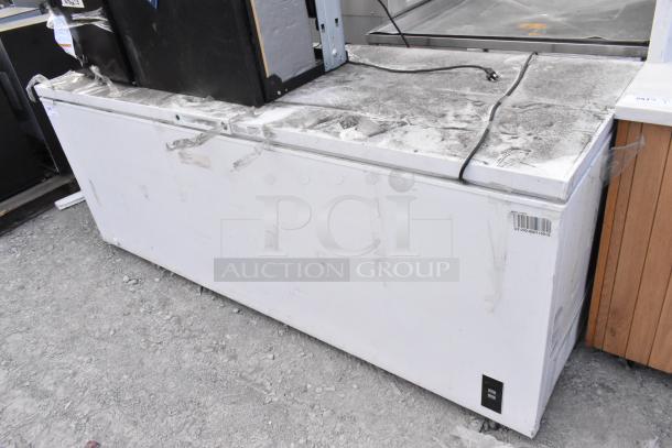 Frigidaire FFCL2542AW Chest Freezer, white, 115 volts, 1 phase, used, visible wear, power cord attached.