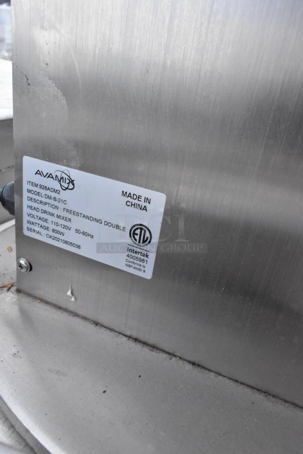 AvaMix DM-B-21C stainless steel countertop drink mixer, dual-head, 110-120V, ETL certified, serial CK20210805038.