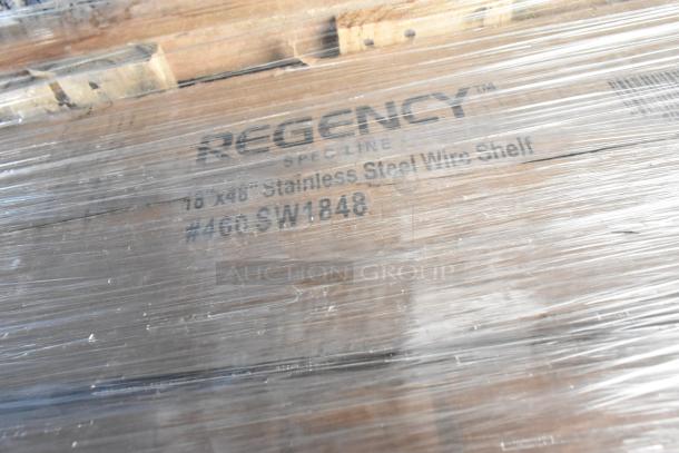 4 new items: Lancaster wood table top, Regency stainless steel work table, Regency wire shelf in packaging.