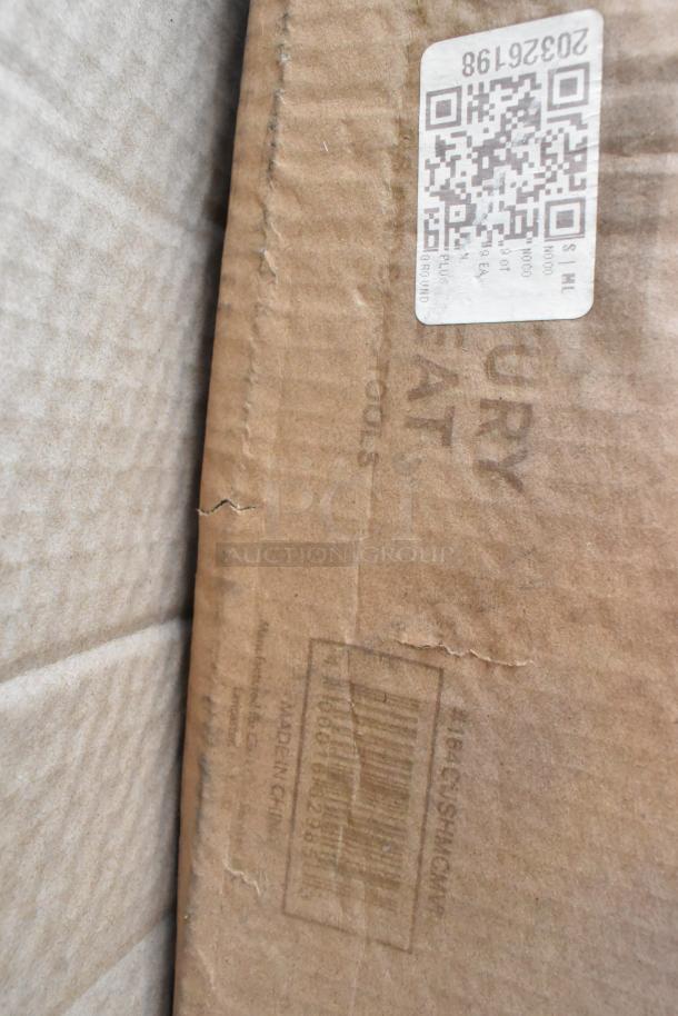 Cardboard packaging with visible barcodes and a QR code; minor scratches and dents present.