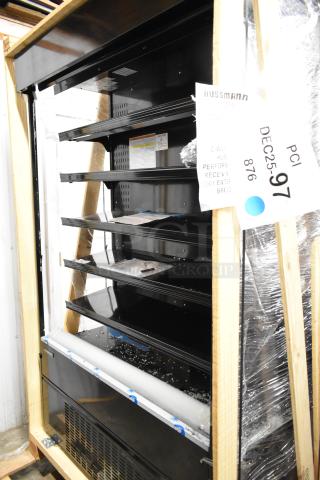 BRAND NEW Hussmann MDN-4775B1A microSC 47" Black Vertical Open Air Merchandiser, scratch and dent, with visible tags.