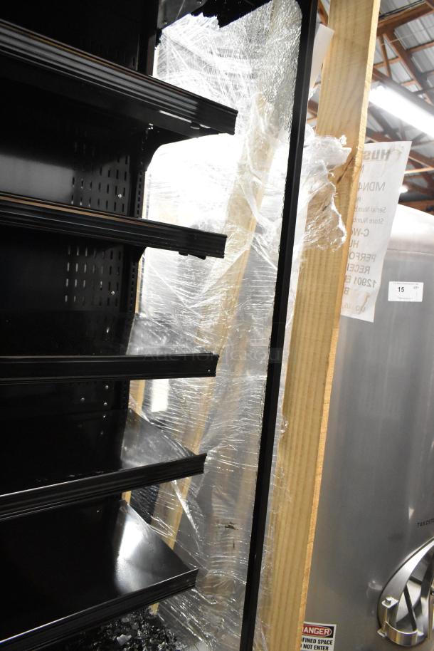 BRAND NEW Hussmann MDN-4775B1A, 47" Black Vertical Open Air Curtain Merchandiser. Minor scratches visible.