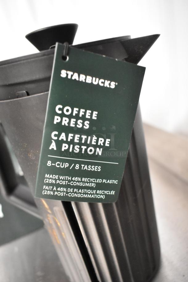 Starbucks 8-cup coffee press with tag; made from 46% recycled plastic.