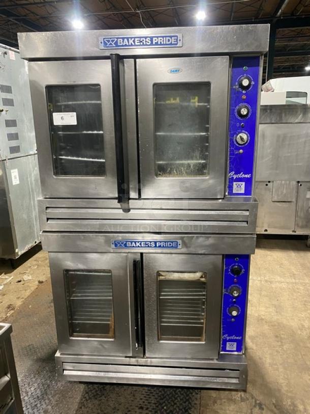 Bakers Pride Cyclone Series double convection oven, model CO11G1. Stainless steel, natural gas, with wired racks, on casters.