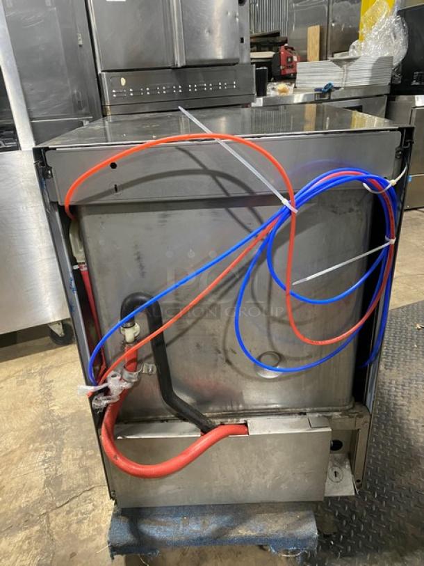 Hobart LXEH commercial stainless steel undercounter dishwasher, visible wiring, Model: LXEH, SN: 231229219, 120/208-240V, 1 phase.