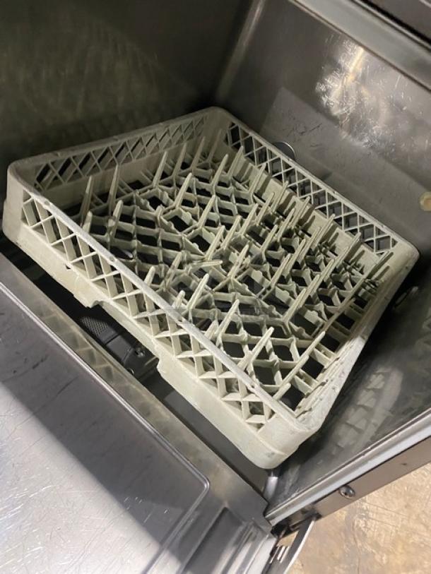 Hobart LXEH commercial dishwasher with full-size peg rack, stainless steel, electric, undercounter model, excellent condition.