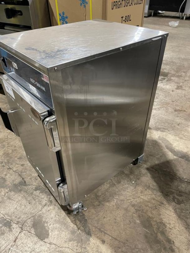 Alto-Shaam 500-S 6-pan heated holding cabinet, stainless steel, electric, with built-in pan rack, on casters, 120V, model 2019.