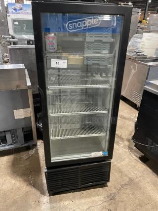 Habco Snapple-style commercial glass door merchandiser refrigerator, model ESM12, with poly-coated wire rack, Energy Star certified.