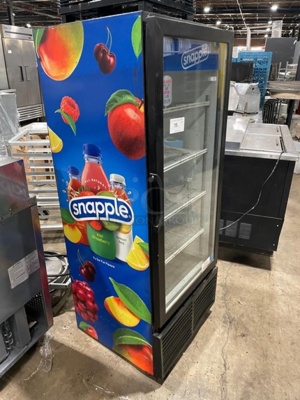 Habco ESM12 Snapple Style Single Glass Door Merchandiser Refrigerator, Energy Star, with poly-coated wire racks.