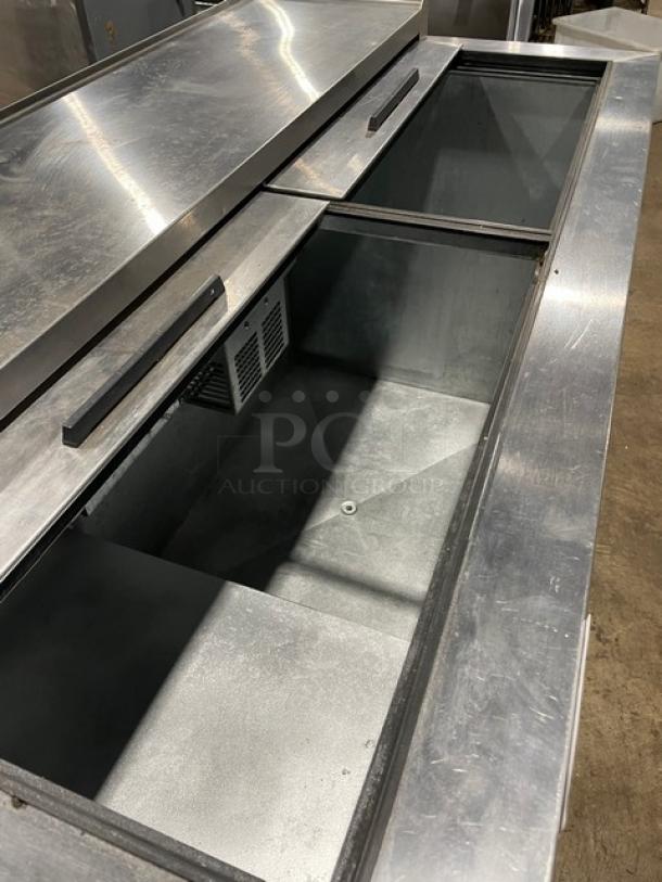 Beverage-Air DW49 deep well bottle cooler, black powder-coated, stainless steel worktop, 50" width, double slide lids.