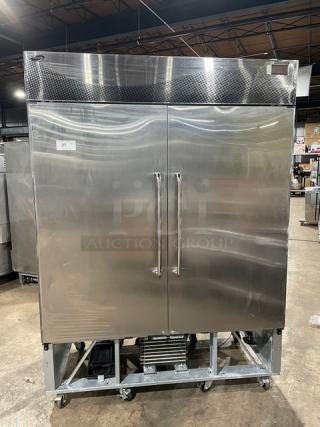 Fogel CR-49-SDF stainless steel 2-door reach-in freezer, poly coated rack, on casters, model CR49SDF, 115V 1 Phase.