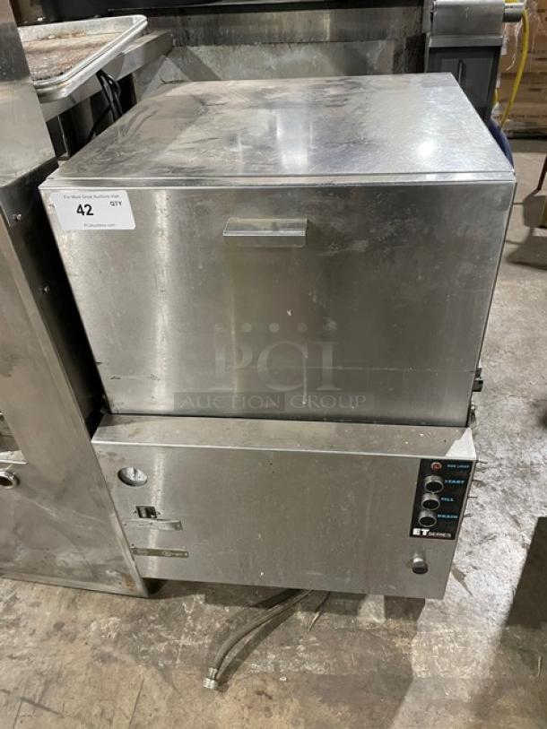 American Dish Service ET Series commercial undercounter dishwasher, stainless steel, 120V, on legs, visible wear, SN: WWS080206.