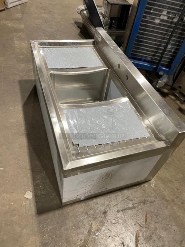 Prepline stainless steel underbar handwashing sink, Model BAR-1C-LR, with left/right drain board, in scratch-n-dent condition.