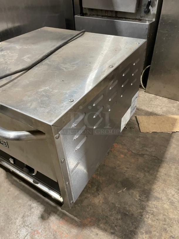 Asber AEPO Series stainless steel pizza deck oven, countertop model, electric 220-240V, on legs, used condition.