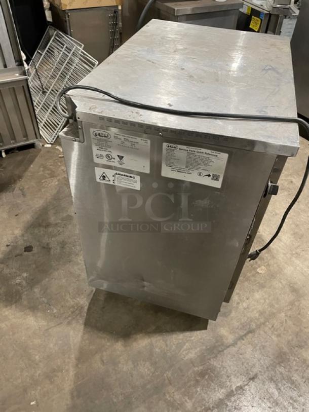FWE Commercial Stainless Steel Heated Holding Cabinet, model HLC-SL1826-8-CHP, with wired racks, on casters, 120V.
