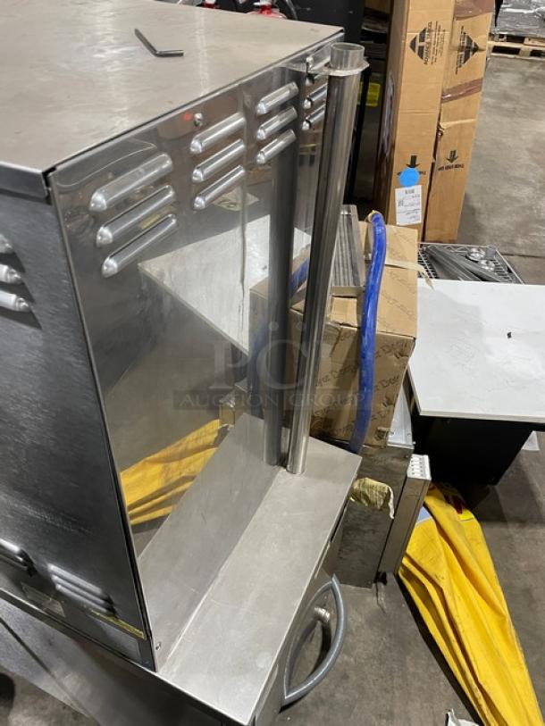 Groen HyPer-Steam Stainless Steel Electric Double Compartment 6-Pan Convection Steamer, Model HY-6E, with individual controls and built-in pan racks, 208V, on bullet feet legs.