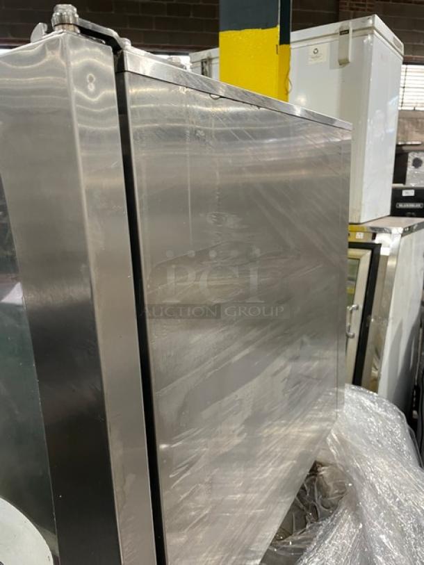 Rational SelfCooking Center Series commercial stainless steel combi oven with built-in pan slide, shown on legs, in good condition.