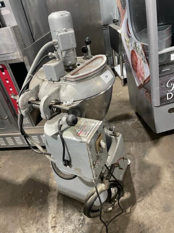 Hobart VCM40 commercial chopper/cutter/mixer with 40 qt. stainless steel tilting bowl and lid, in used condition.