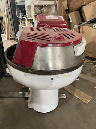 Sottoriva F080 commercial fork mixer with motorized mixing bowl, red and white, electric 220V, SN: 22217. Heavy-duty condition.