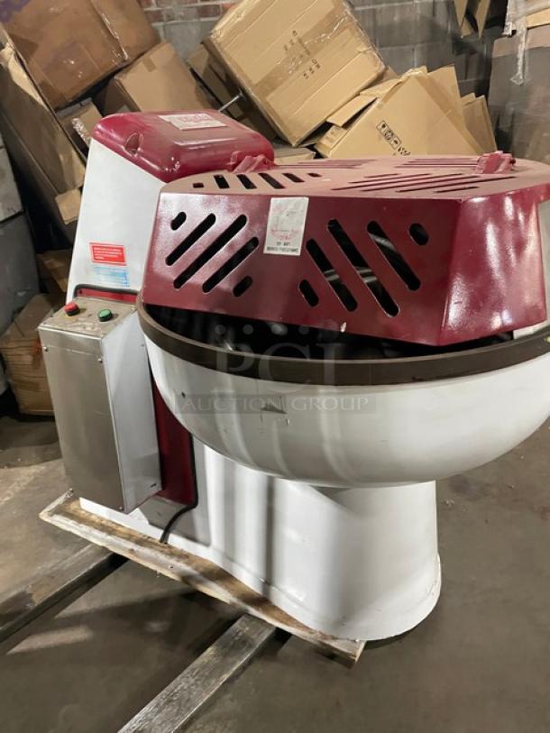 Sottoriva F0/80 commercial white electric fork mixer with motorized bowl, heavy-duty, 220V, SN: 22217, red accents.