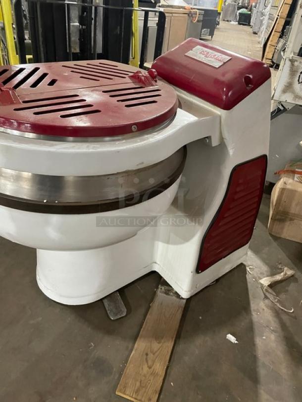 Sottoriva F080 heavy-duty fork mixer, electric-powered, motorized mixing bowl, white and red, 220V, SN: 22217, used.