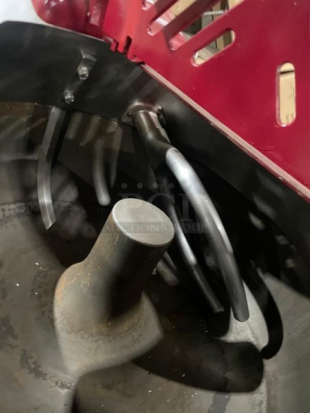 Sottoriva F0/80 commercial fork mixer with motorized mixing bowl, shown with robust metal fork and red housing. Model 22217, 220V.