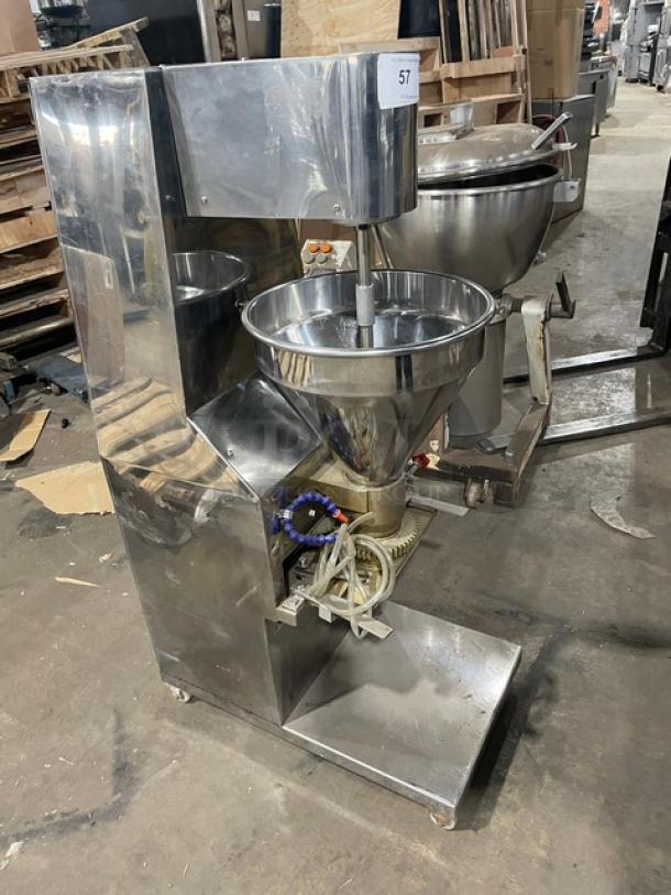 Commercial stainless steel electric meatball forming machine, 220V 3 Phase, heavy-duty, polished finish, good condition.
