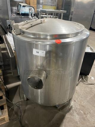 Groen 40 Gal. Stainless Steel Steam Jacketed Kettle, model AH/1-40, natural gas, with swing spout faucet, on legs.