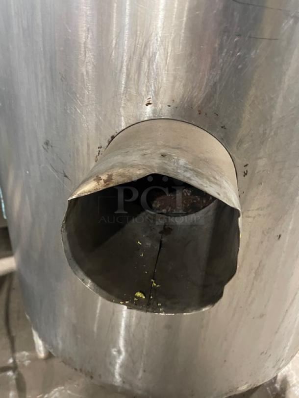 Groen stainless steel steam kettle, model AH/1-40, 40 gal., natural gas, on legs, features swing spout faucet. Visible wear.