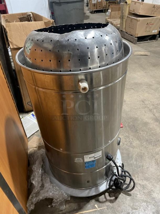 Omcan Elite Series stainless steel potato peeler, model PE-BR-0010, 22 lb. capacity, electric, SN: 646296000582, used condition.