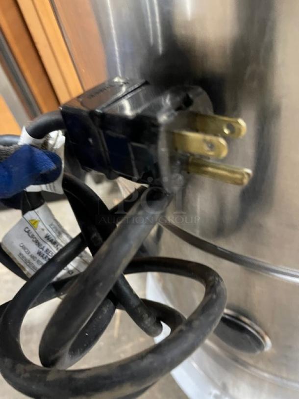 Omcan Elite Series commercial potato peeler, model PEBR0010, stainless steel, 22 lb capacity, 110V power plug.