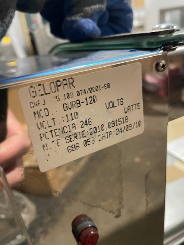 Diamond commercial stainless steel sushi display case, model GVRB-120, with curved glass and rear sliding doors. 110V, new condition.