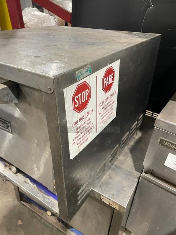 Bakers Pride P18 stainless steel electric pizza oven, double deck, countertop, commercial use, visible wear, 120V.