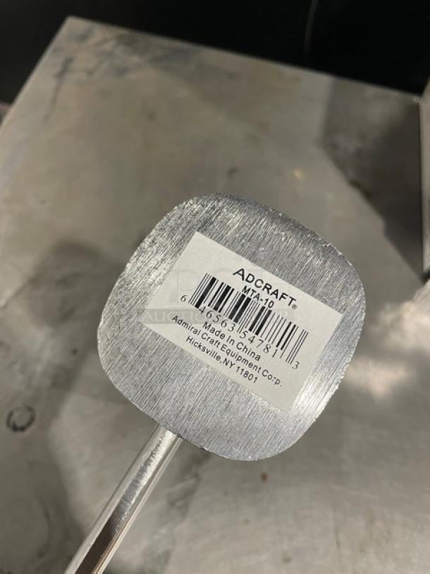 NEW Adcraft MTA10 Aluminum Meat Tenderizer, 2-3/4" square head, commercial grade, barcode label visible.