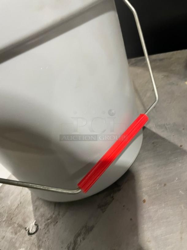 Rubbermaid BRUTE 10 Qt. Gray Sanitizer Utility Pail, Model 1946206, new condition, red handle grip.