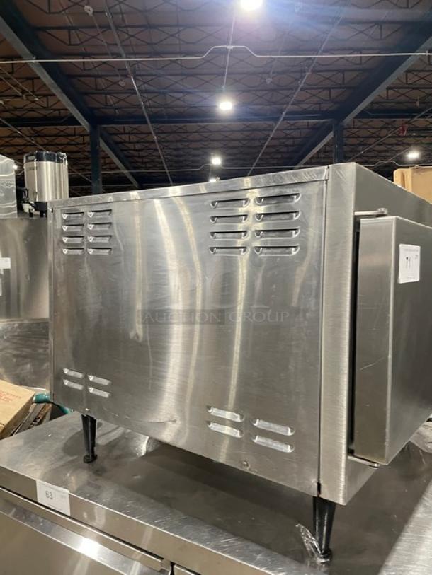 Cleveland Range 21CET8 stainless steel 3-pan convection steamer, electric, countertop model, with pan holding rack, 208V 3-phase.