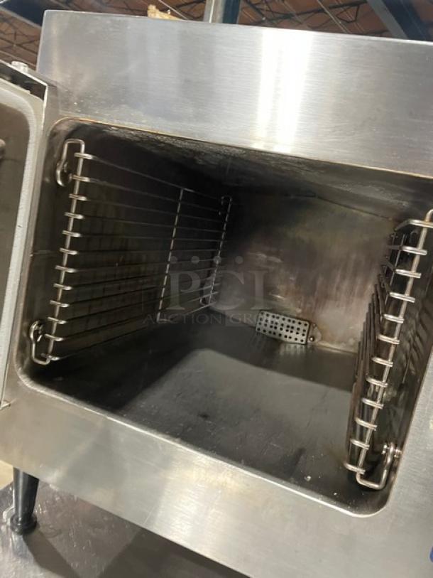 Cleveland Range 21CET8 stainless steel 3-pan convection steamer, electric, countertop model, with built-in pan rack.