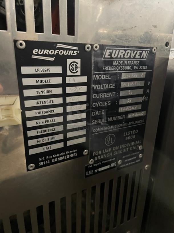 Euroven US04UNO2 stainless steel combi oven, 208/240V 3 phase, on legs. Serial number 04US80009, made in France.