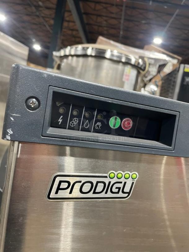 Scotsman Prodigy Series Ice Machine, Model C0330SA-1C/B330P, stainless steel, Energy Star certified, on legs.