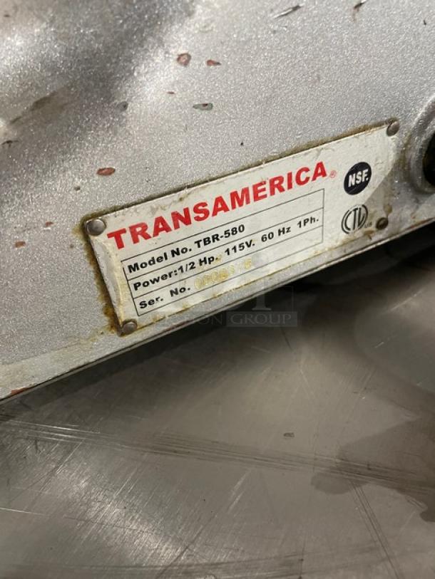 Transamerica TBR-580 food processor, 115V, 1/2 HP, countertop model with visible wear, on legs. Serial: 0900376.