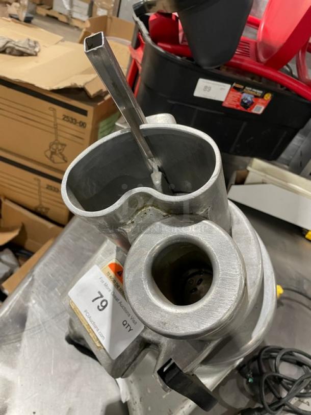 Transamerica TBR-580 electric countertop food processor, stainless steel, model SN:0900376, 115V, on legs, with visible ware.