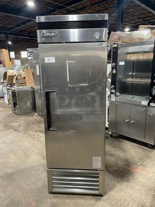 Turbo Air Deluxe Cooler Series TSR23D; stainless steel, single-door commercial refrigerator. Slight surface wear, model TSR-23D.