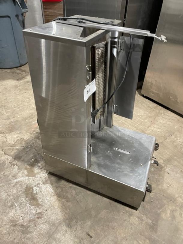 Star Max Series VBG30 stainless steel vertical gyro broiler, natural gas powered, 120V 1 Phase, on legs, model VBG30.