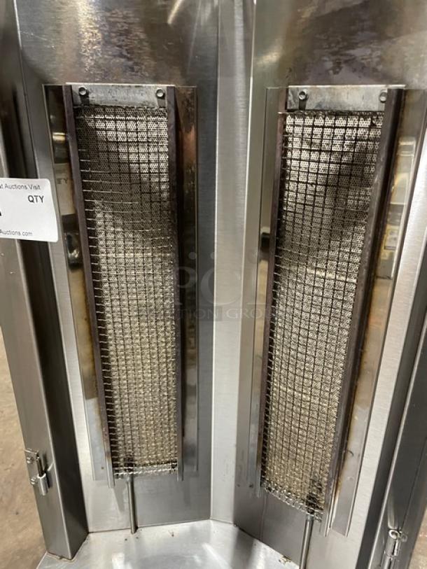Star Max Series VBG30 gyro broiler, stainless steel, natural gas powered, vertical design, on legs, commercial use.