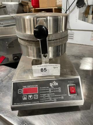 Star Commercial Stainless Steel Electric Waffle Cone Baker, Model SWCBE, 240V, good condition, control panel with instructions.