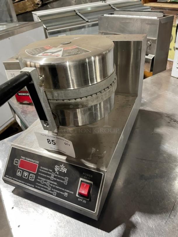 Star Commercial Stainless Steel Waffle Cone Baker, Model SWCBE, SN: WCB09758, 240V, with control panel and labels, lightly used.